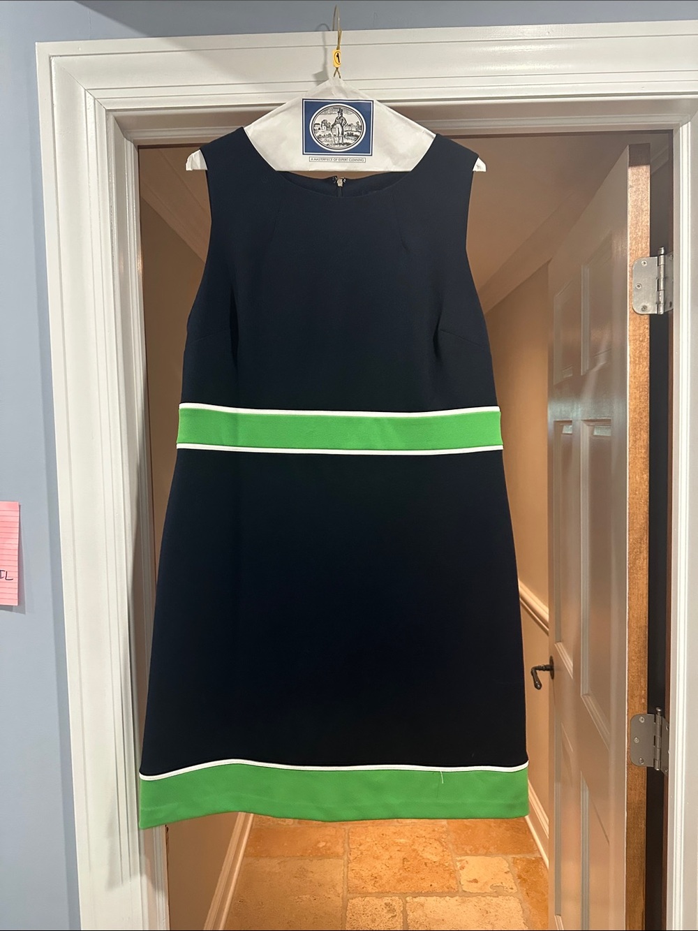 Tommy Hilfiger Navy Mini Dress with Green and White Stripes